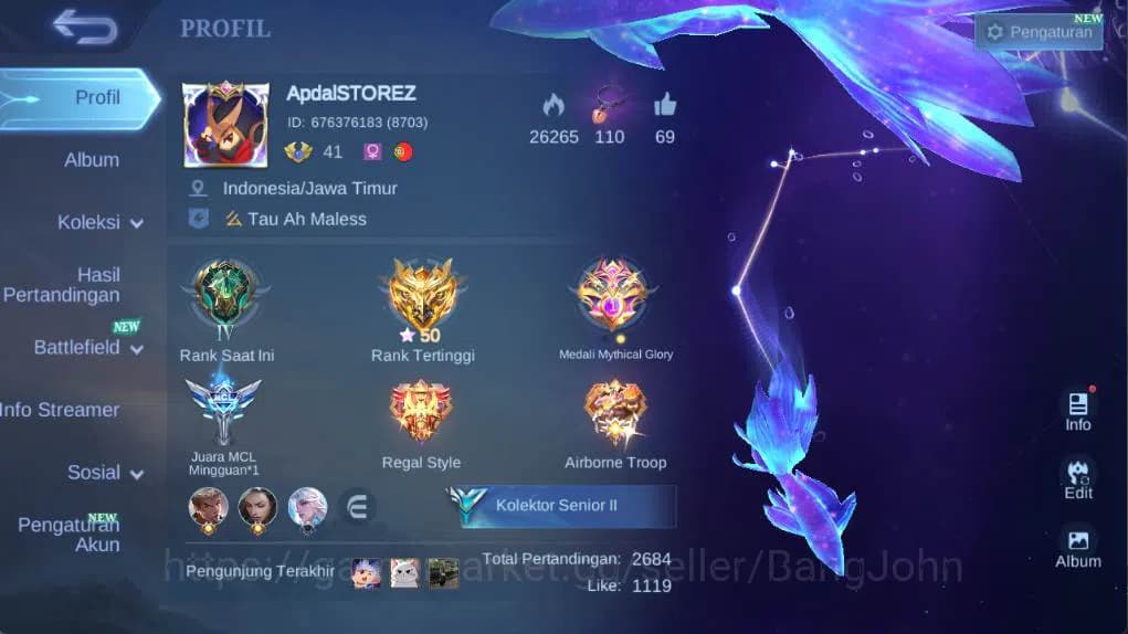 Mobile Legends: Bang Bang Accounts hero 77 skin 99 kof karina, stun chou, lightborn f image 1