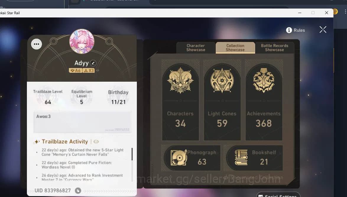 Honkai Star Rail Accounts ASIA | TL 64| 10 limit| Cyrene, Yao Guang, Phainon image 4