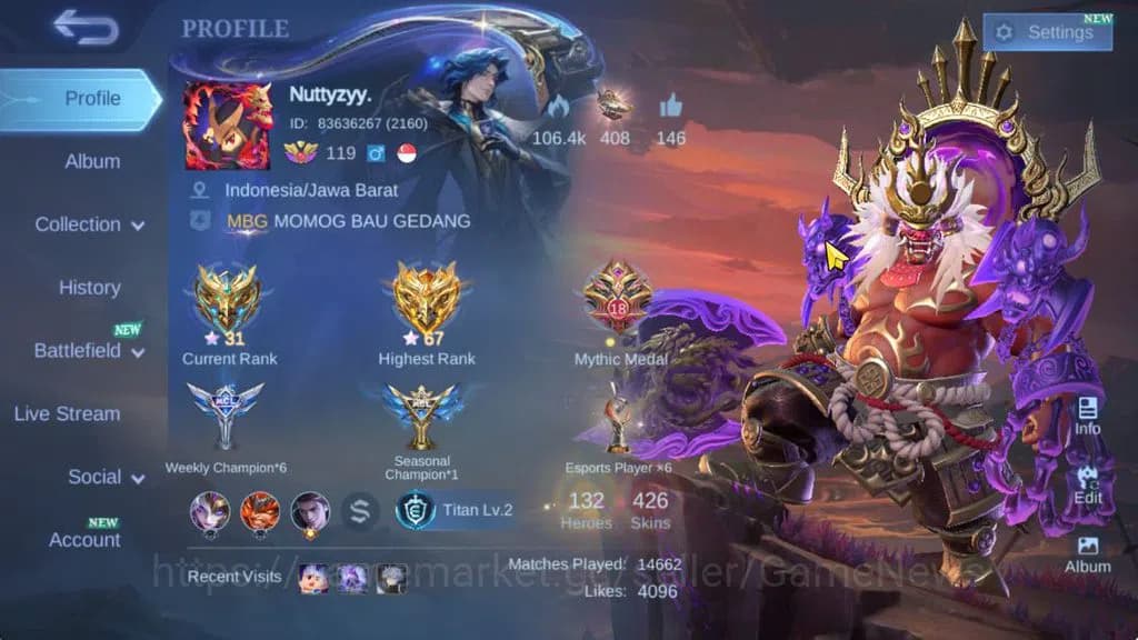 Mobile Legends: Bang Bang Accounts Hero 132|Skin 426|High Glory 67|Legend Franco,Prim image 1