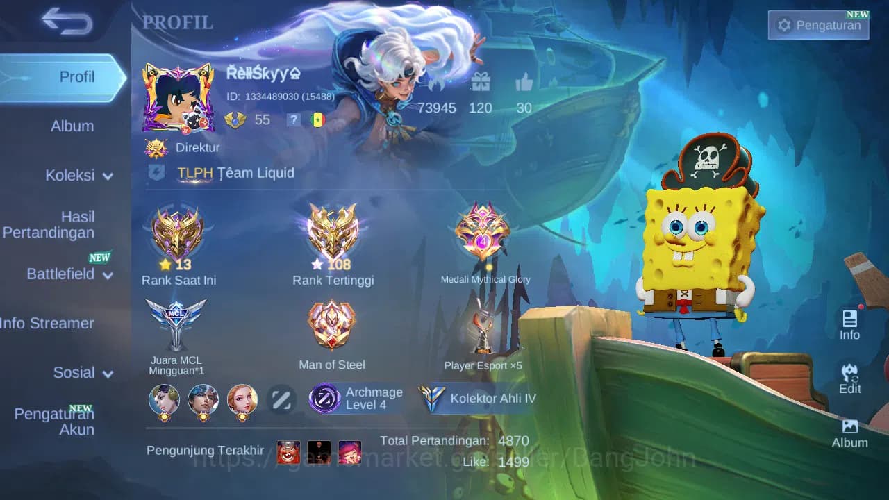Mobile Legends: Bang Bang Accounts GLOBAL Hero 99 Skin 131 Create Kadita | Spongebob image 13