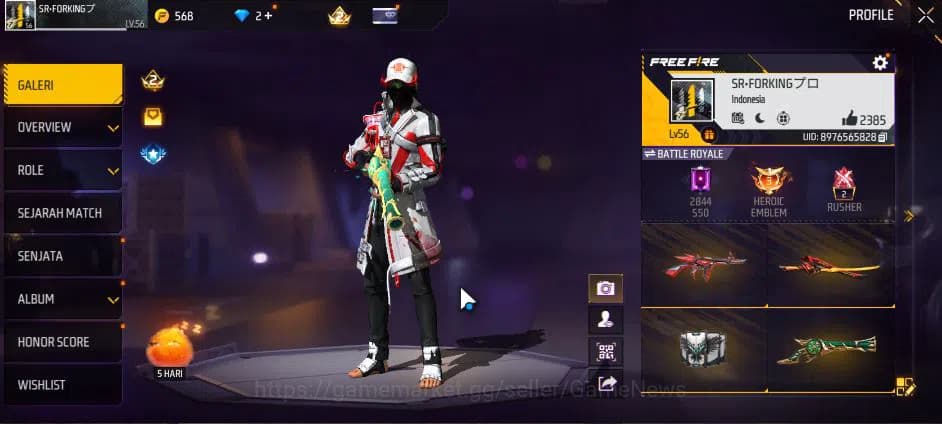 Free Fire Accounts Indonesia| M1887 Emerald Power | Katana Hybrid Exp image 11