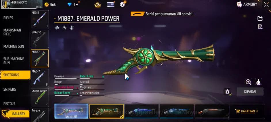 Free Fire Accounts Indonesia| M1887 Emerald Power | Katana Hybrid Exp image 9