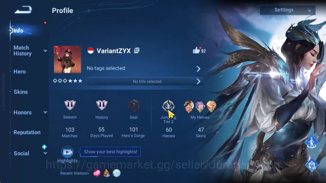 Honor of Kings Accounts Hero 60 Skin 47|KIC Luna,Consort Yu (Legend),Lady image 2