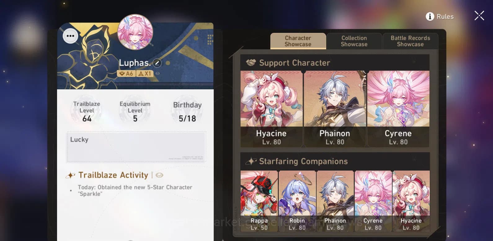 Honkai Star Rail Accounts Asia|TL 64|12 Limited|PhainonE2,Cyrene,Hyacine,Rob image 1