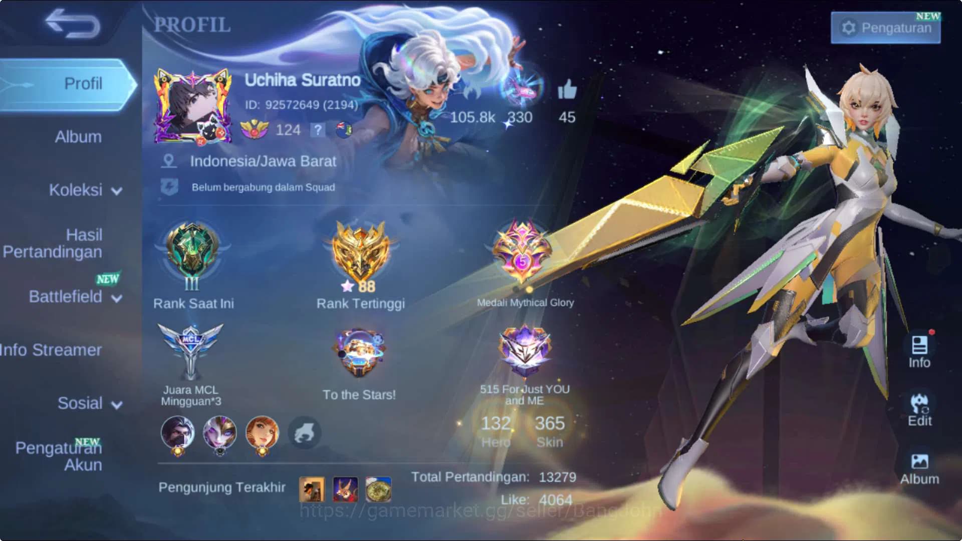 Mobile Legends: Bang Bang Accounts Hero 132 Skin 365 | ExGlory | KOF Dyrroth+Karina, image 1