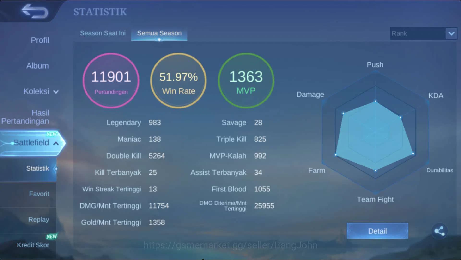 Mobile Legends: Bang Bang Accounts Hero 132 Skin 365 | ExGlory | KOF Dyrroth+Karina, image 11