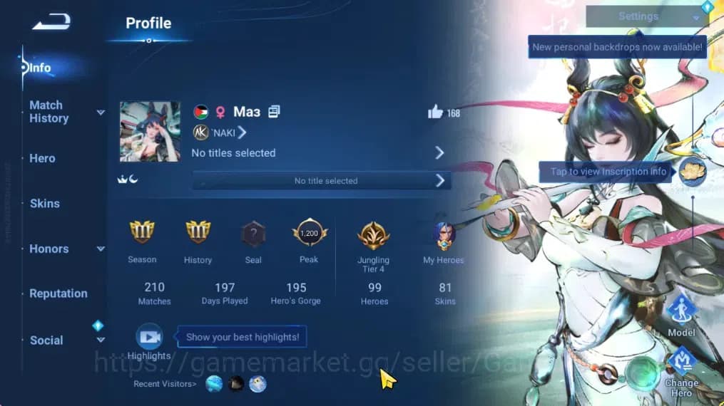 Honor of Kings Accounts Hero99 Skin81|Flawless Arli,KIC Luna,4 Legend(Wuko image 2