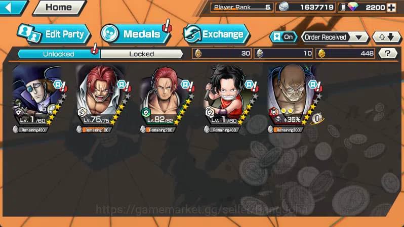 One Piece Bounty Rush Accounts GLOBAL | 3 ex RD 2200 | Shank, Nusjuro | Log Banda image 4