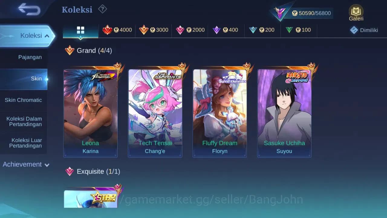 Mobile Legends: Bang Bang Accounts GLOBAL Hero 109 Skin 203 | Sasuke | Aspirant Chang image 1