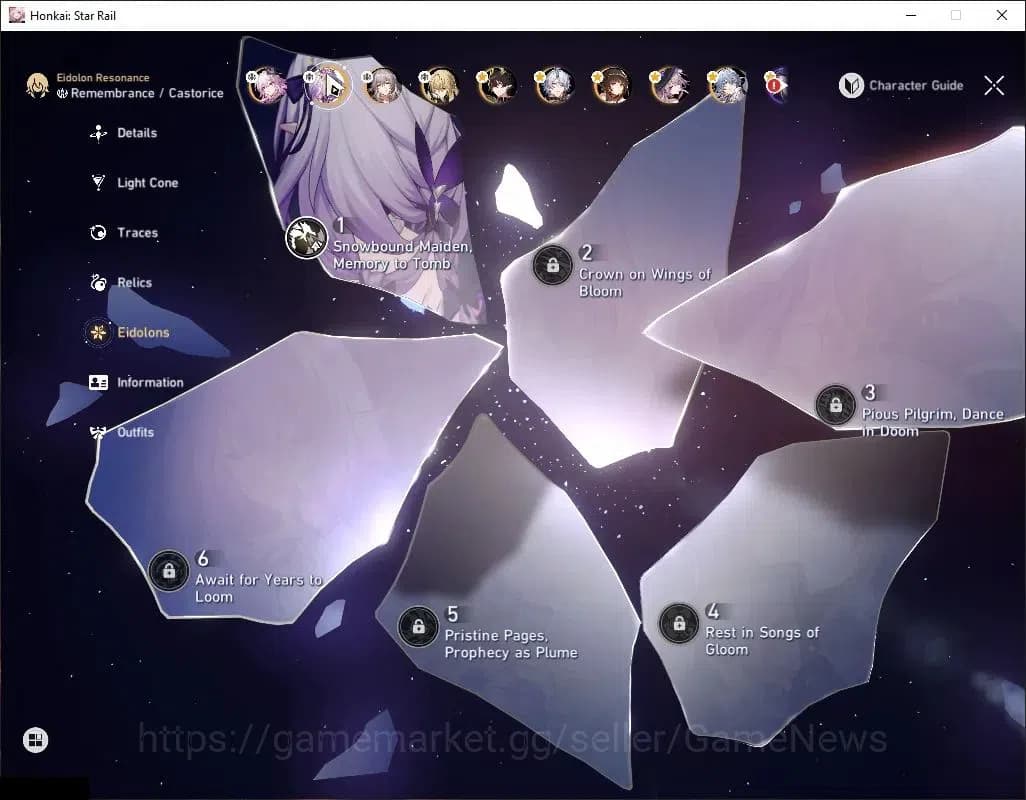 Honkai Star Rail Accounts Asia|TL 70|11 Limited|[Castorice E1,Evermight,Phai image 5