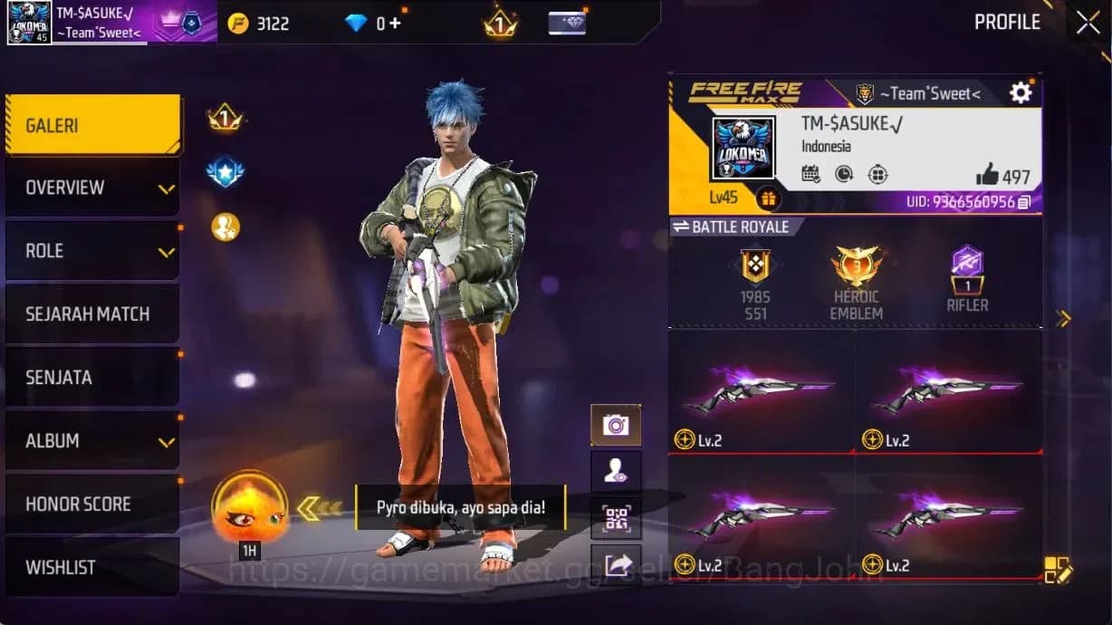 Free Fire Accounts Indonesia | M1887 Sterling Conqueror Evo Lv.2, Vau image 16