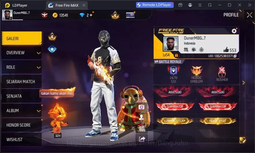 Free Fire Accounts Indonesia | Vault 90 | EVO XM8-Destiny Guardian| E image 2