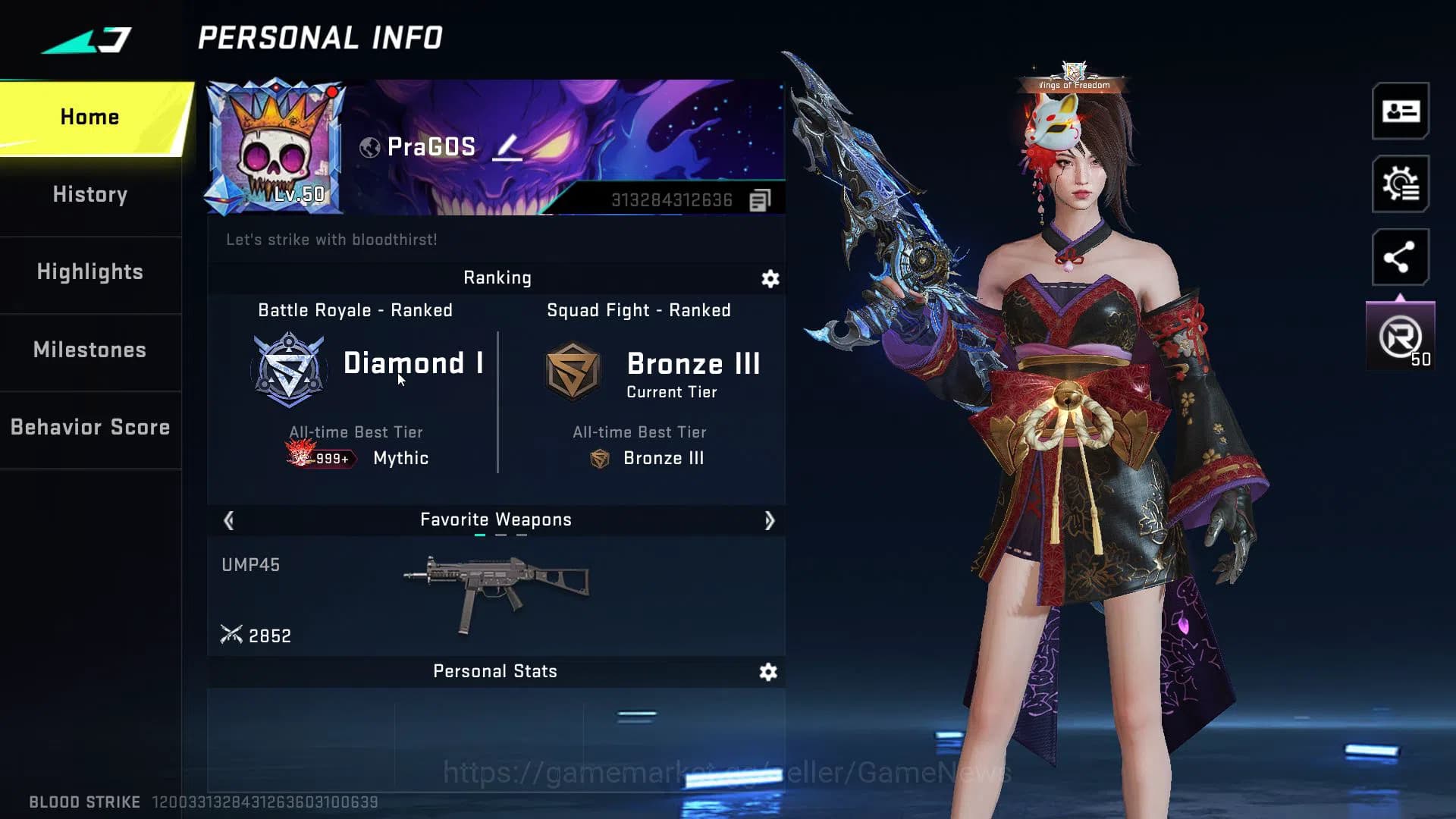 Blood Strike Accounts ASIA|4 ETERNAL(M700,Uzi,Ran,Byakuya)1MELE(kukri-Ne image 2