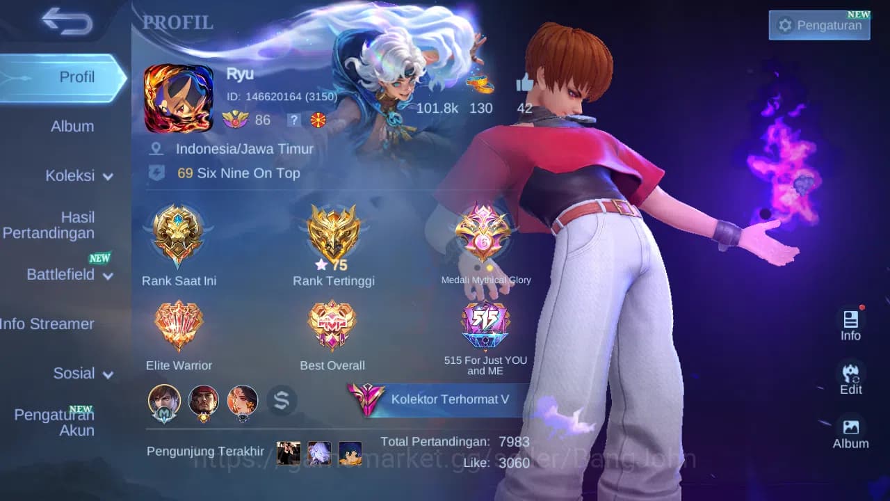 Mobile Legends: Bang Bang Accounts Hero 131 Skin 319 | KOF Dyrroth | Prime Granger, B image 1