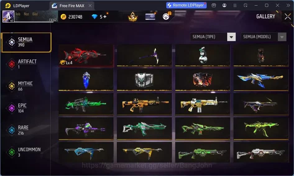 Free Fire Accounts Indonesia | Vault 375 | EVO-SCAR MEGALODON| SG Tro image 19