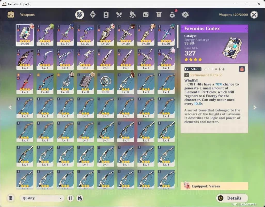 Genshin Impact Accounts Asia | AR 45|2 limit|Varesh, Lauma|4 Other *5(Jean image 7