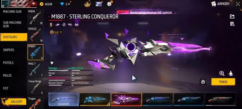 Free Fire Accounts Indonesia |M1887 Sterling Conqueror Lv 6|SCAR Mega image 4