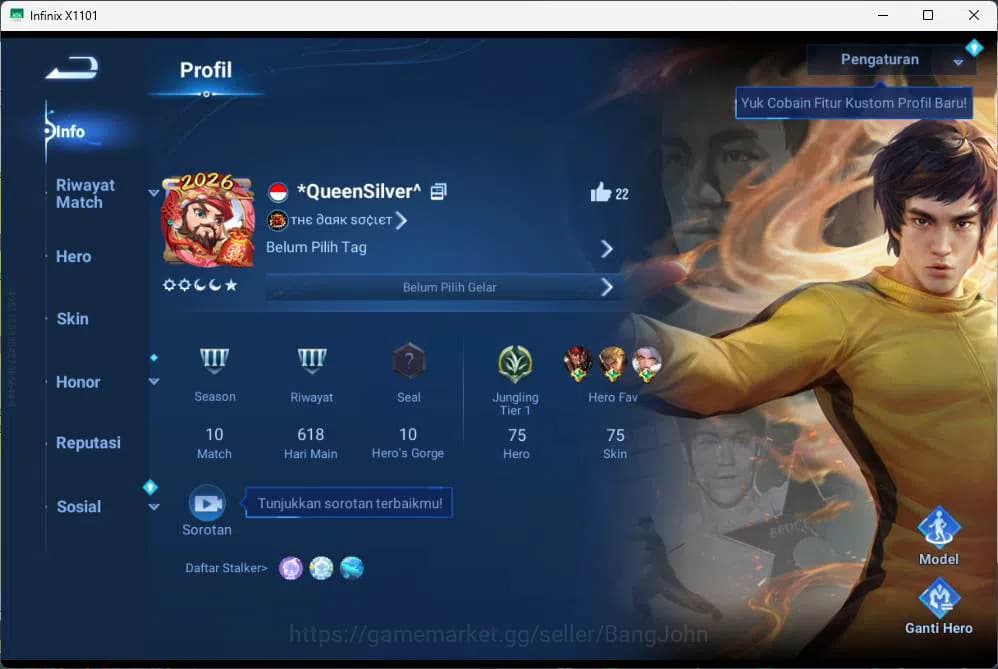 Honor of Kings Accounts GLOBAL | hero 75, skin 75 SXNX houyi, Legend ladys image 1