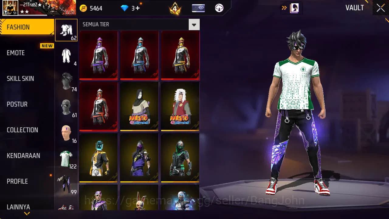 Free Fire Accounts Indonesia, vault 122, SG lumut, evo 2, bvundle cob image 11
