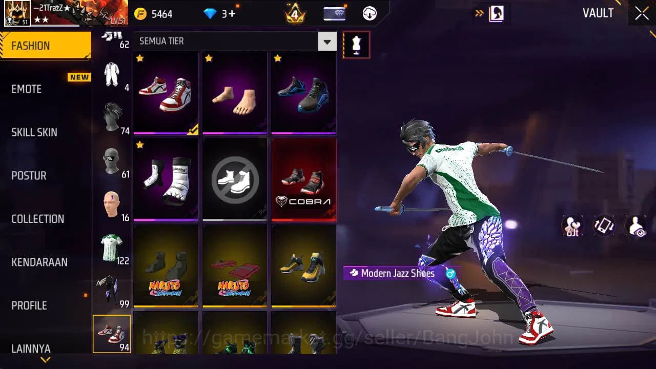 Free Fire Accounts Indonesia, vault 122, SG lumut, evo 2, bvundle cob image 5