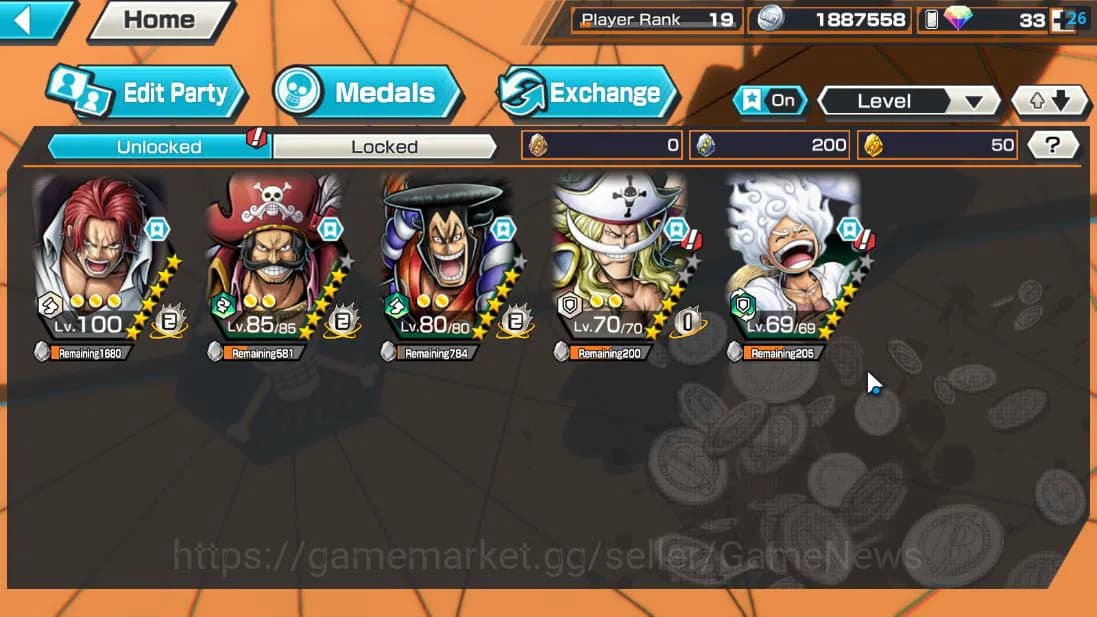 One Piece Bounty Rush Accounts Global|5 EX 1 MAX| Divine Departure Shanks, G5 Mon image 5