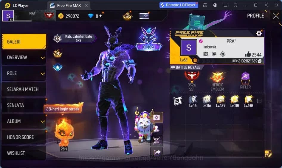Free Fire Accounts Indonesia | Vault 227 | SG Trompet | Parafal-Lore image 2