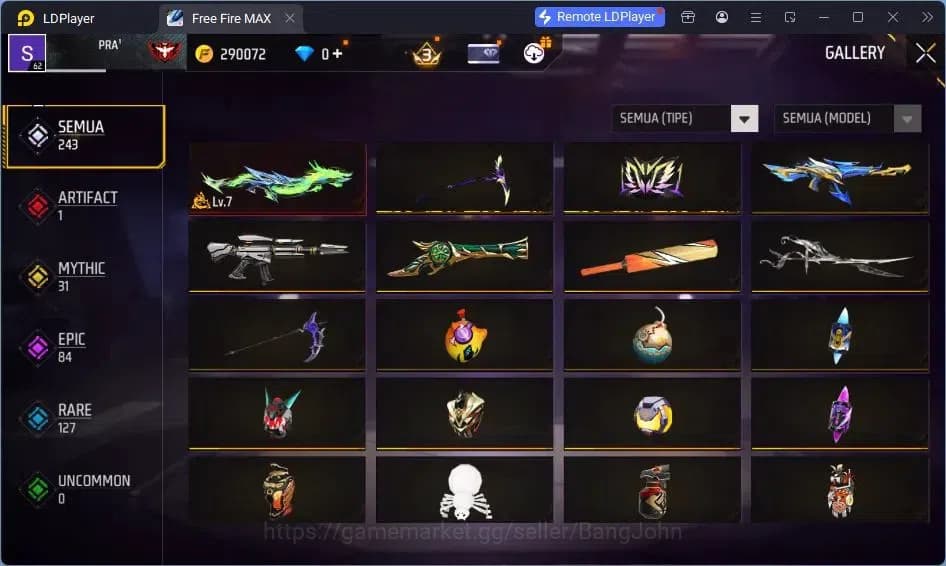 Free Fire Accounts Indonesia | Vault 227 | SG Trompet | Parafal-Lore image 3