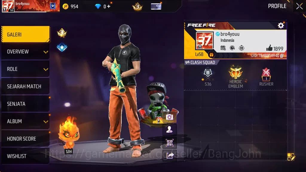 Free Fire Accounts Indonesia, Vault 84, SG terompet, Baju winterland, image 1
