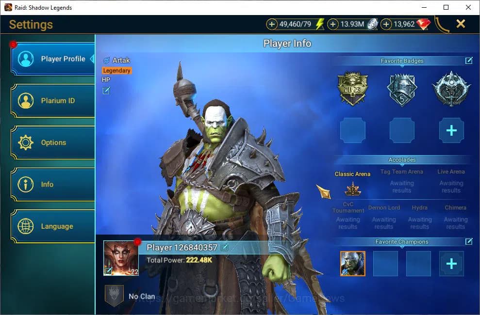 Raid: Shadow Legends Accounts Lv22 222K Power|13,9K Gems|1 Mythical (Mezomel Lup image 2