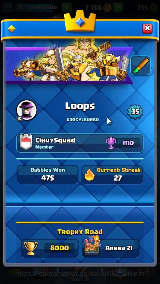 Clash Royale Accounts Lv 35|Trophy 8000|KTL 12|LimitedSkin|Total Card 12 image 2