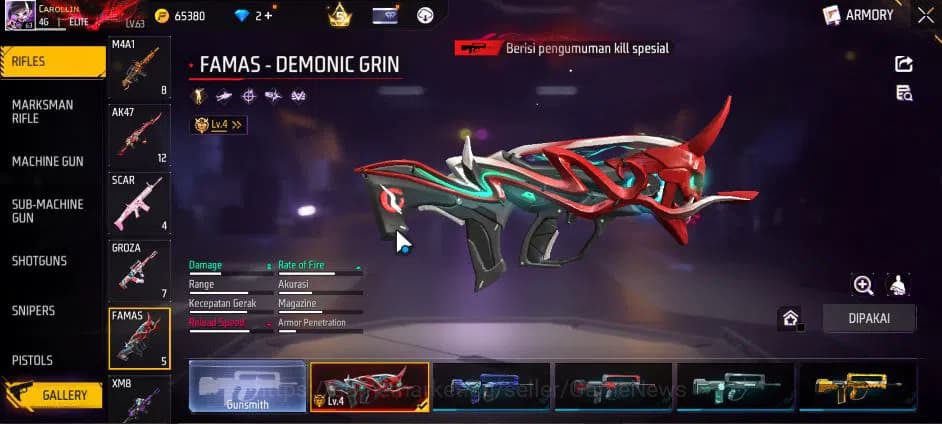 Free Fire Accounts Indonesia|M1887 Sterling C Lv6,Hand Of H,Emerald P image 13