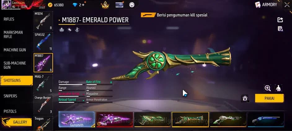 Free Fire Accounts Indonesia|M1887 Sterling C Lv6,Hand Of H,Emerald P image 15