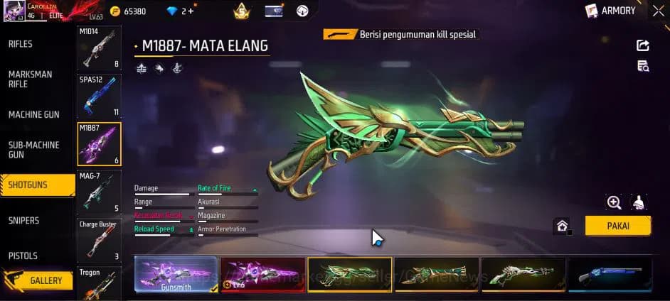 Free Fire Accounts Indonesia|M1887 Sterling C Lv6,Hand Of H,Emerald P image 16