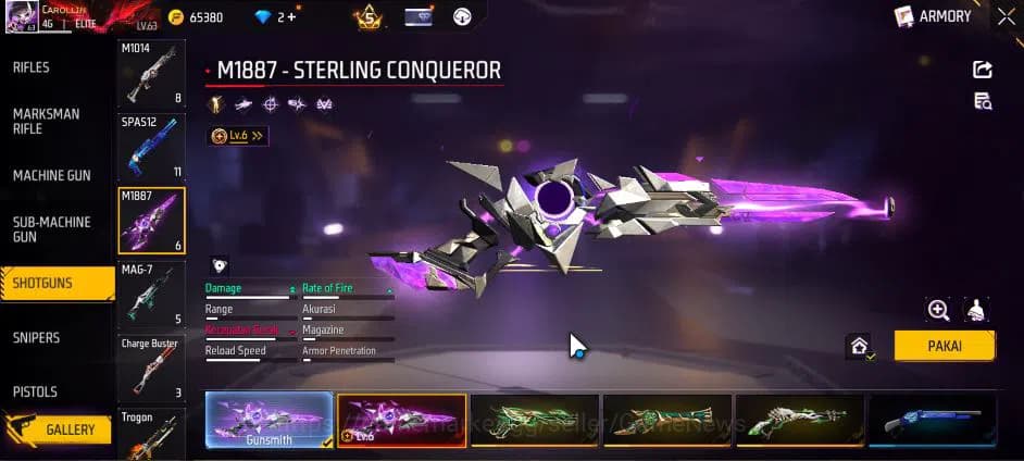 Free Fire Accounts Indonesia|M1887 Sterling C Lv6,Hand Of H,Emerald P image 17