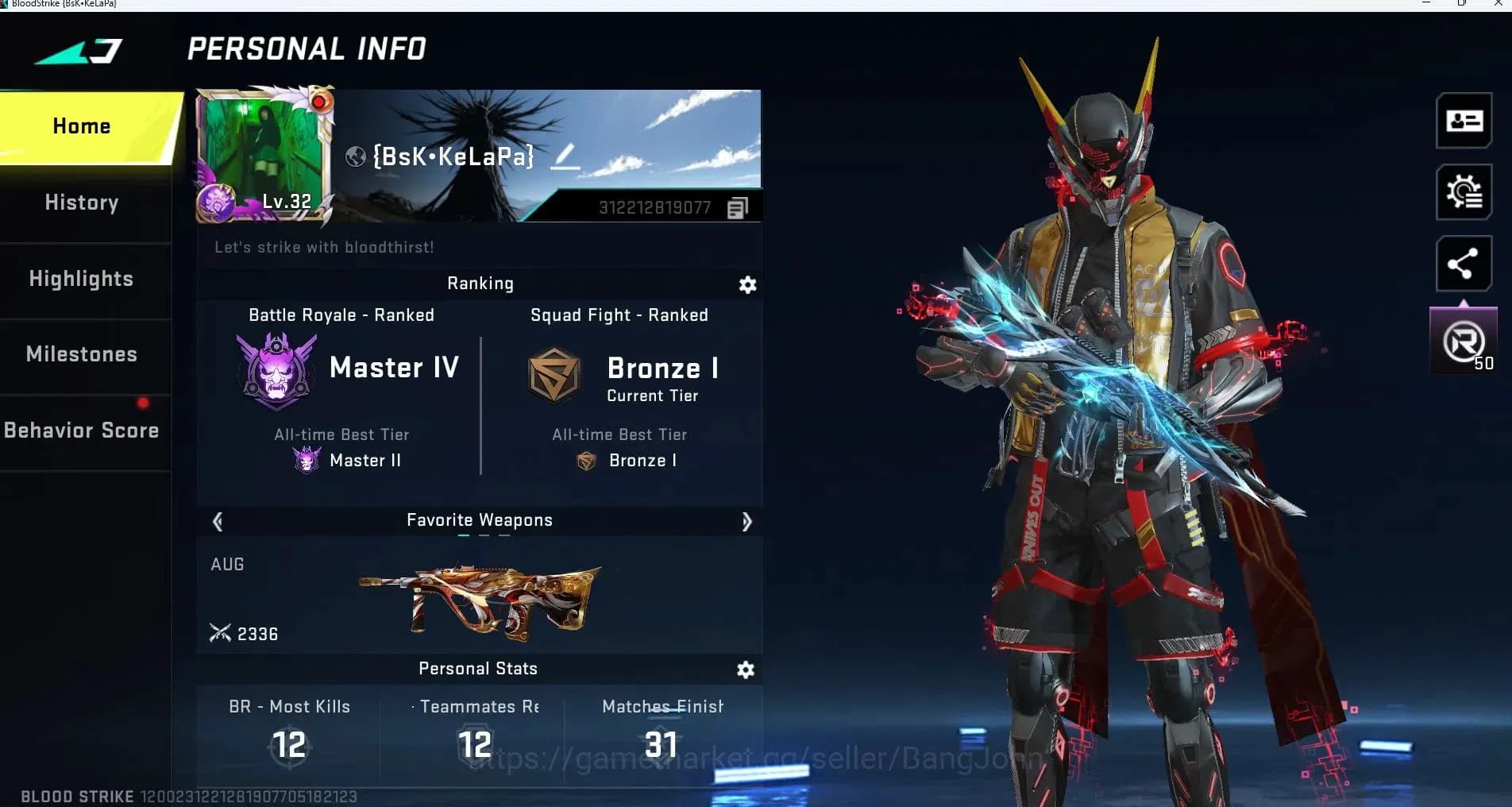 Blood Strike Accounts ASIA| L32|BR Master IV|Eternal=Desert Eagle Scorpi image 1