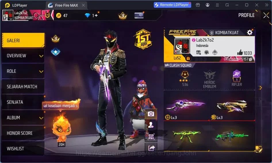 Free Fire Accounts Indonesia | Vault 93 | EVO SG-STERLING | EVO-P90 G image 2