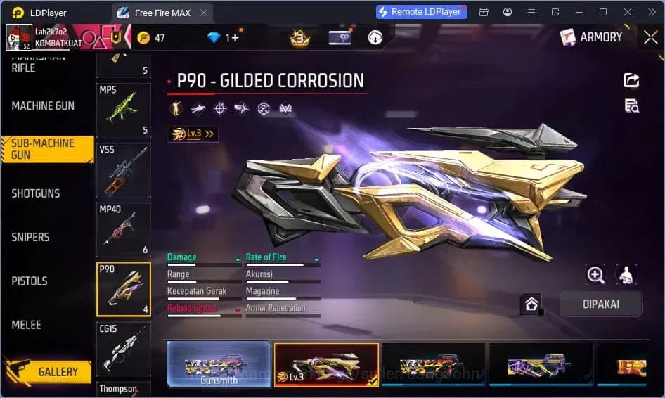 Free Fire Accounts Indonesia | Vault 93 | EVO SG-STERLING | EVO-P90 G image 3