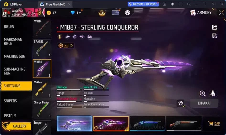 Free Fire Accounts Indonesia | Vault 93 | EVO SG-STERLING | EVO-P90 G image 4