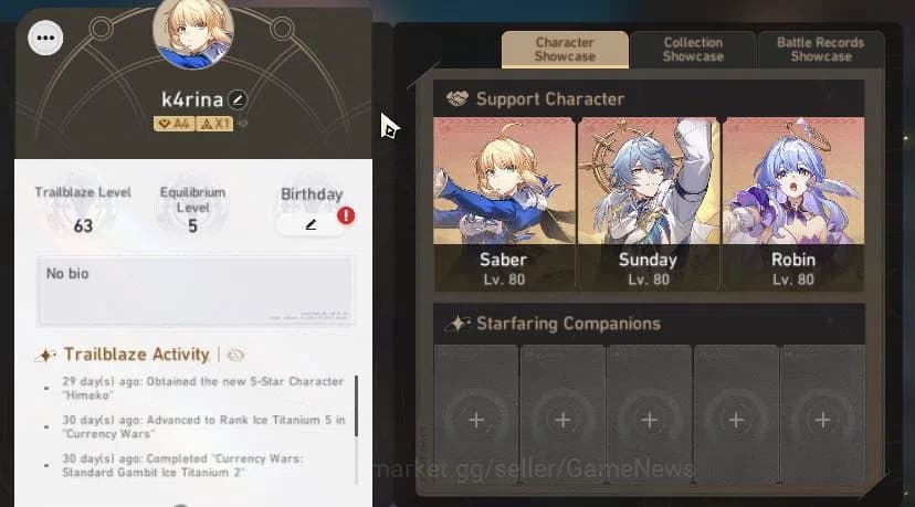 Honkai Star Rail Accounts ASIA | TL 63 | 5 Limited|(Saber E1,Sunday)+Sign Ar image 2