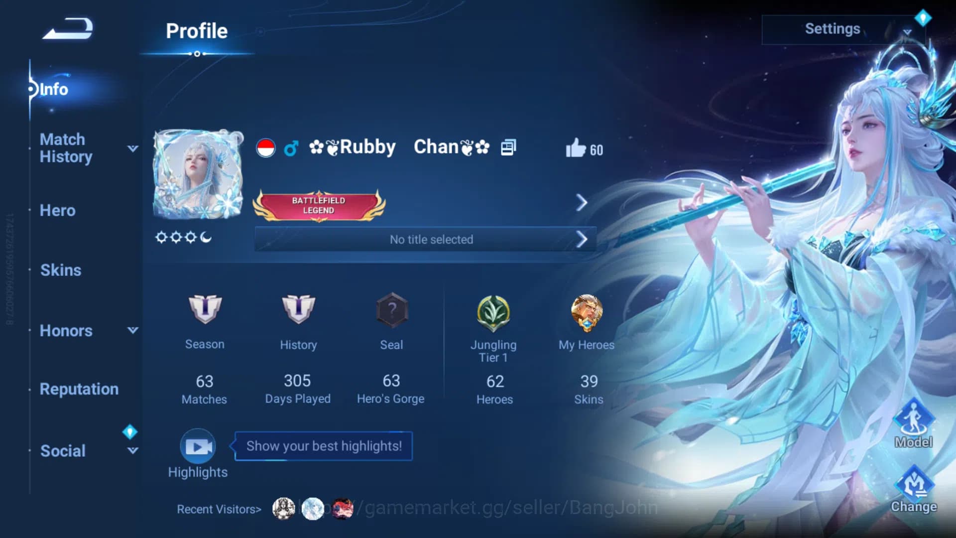 Honor of Kings Accounts Global|Hero 62|Skin 39|Kic Luna,Sanxigdui HouYi+Bu image 1