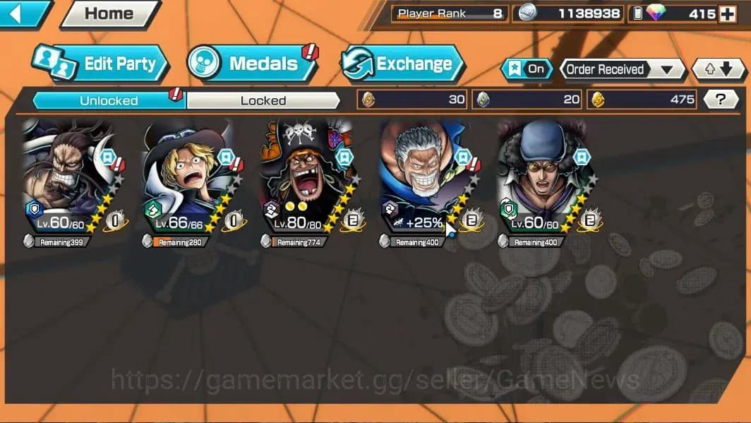 One Piece Bounty Rush Accounts Global|5EX|TSCA Kaido,TFE Marshall D.Teach,LH D.Ga image 4