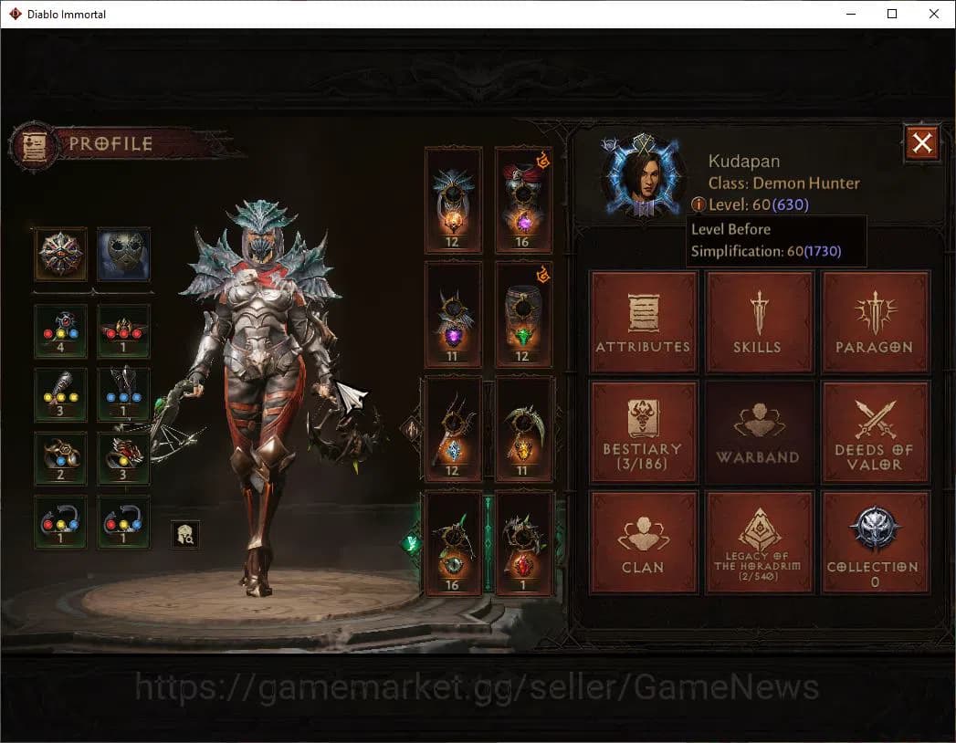Diablo Immortal Accounts EU - Sescheron|Lv60(630)|Demon Hunter|35k CR|Reso image 2