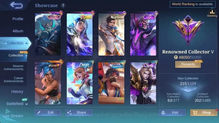 Mobile Legends: Bang Bang Accounts Global|Hero 132|Skin 215|Renowned|KOF Karina|CC Na image 2