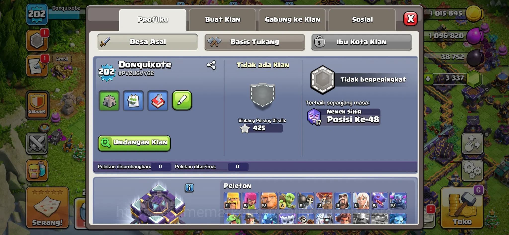 Clash of Clans Accounts TH15 Witch Global Rank 48! Lvl 202 with AQ88, BK82 image 1