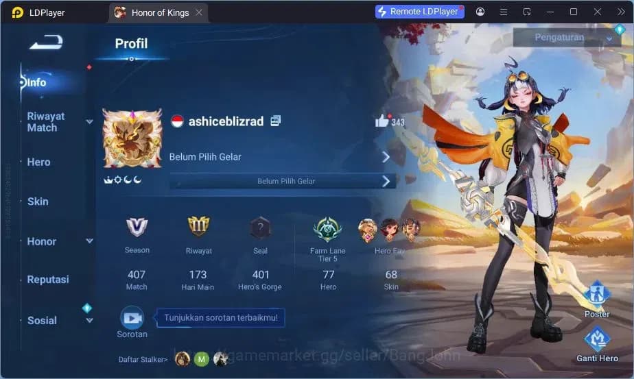 Honor of Kings Accounts GLOBAL|77HR|68SK|ShanHai Yaria|KIC Jing|LOM Shi,Gu image 2