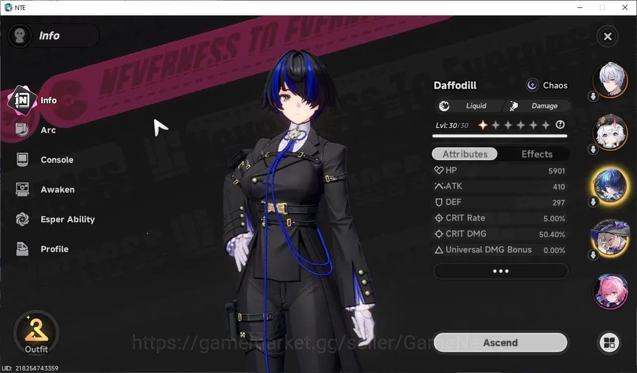 Neverness to Everness Accounts Global EU|HL 14 TL 7|3 SSR Jiuyuan, Sakiri, Daffod image 3