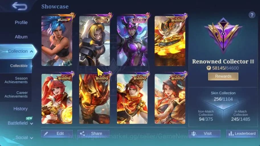 Mobile Legends: Bang Bang Accounts Hero 132|Skin 256|High Glory 57|KOF Karina, LBox K image 3
