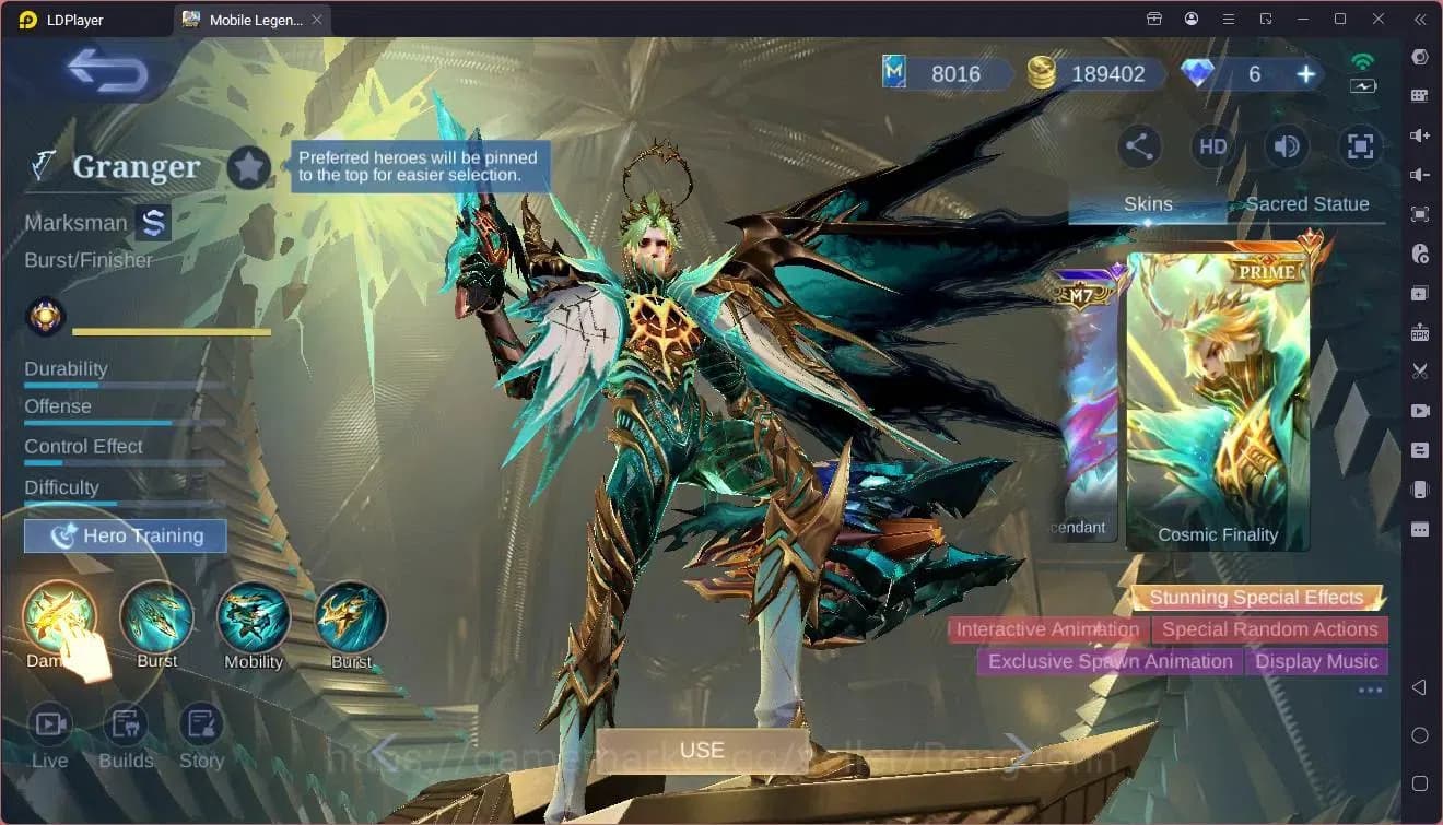 Mobile Legends: Bang Bang Accounts Global|Hero132|Skin 237|Prime Granger|KOF Karina|C image 7