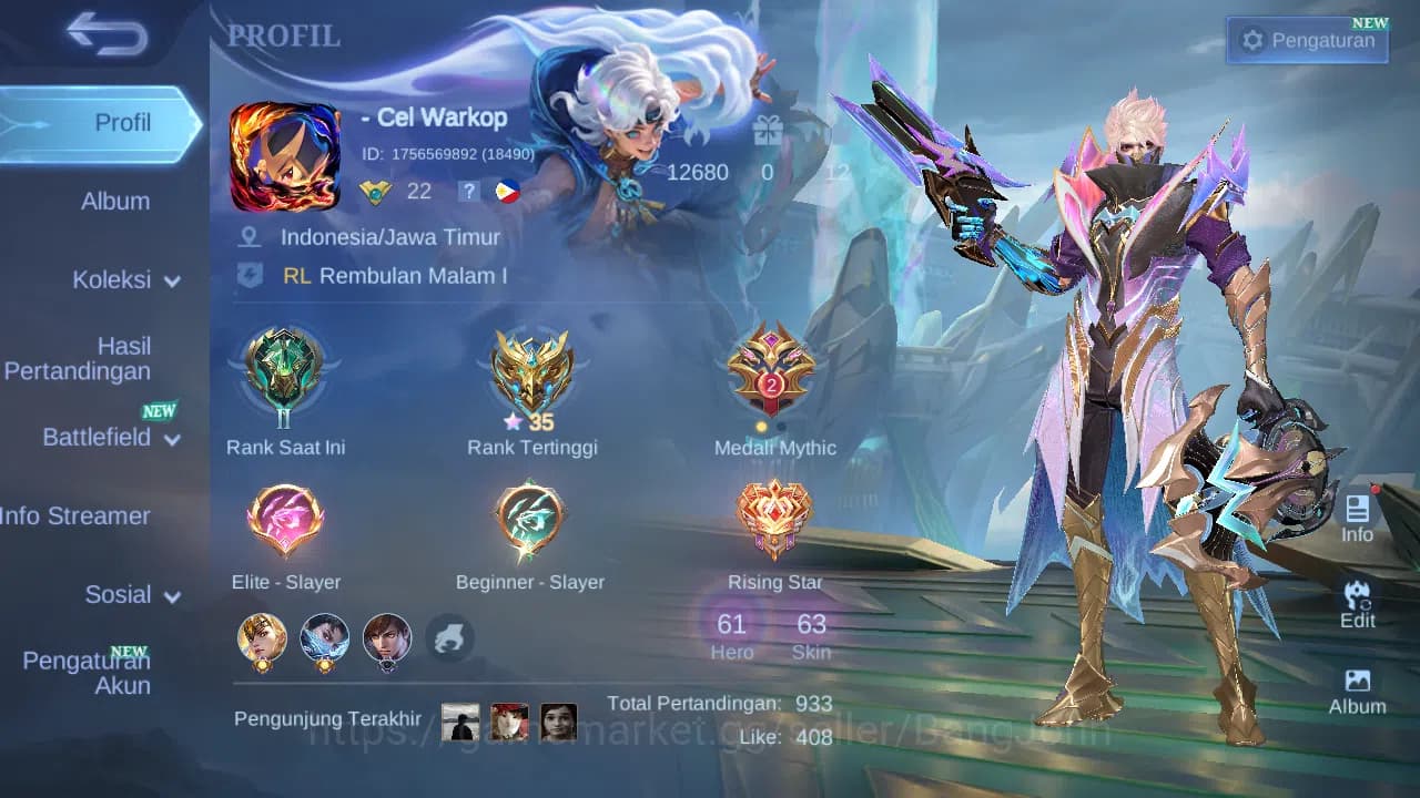 Mobile Legends: Bang Bang Accounts GLOBAL Hero 61 Skin 63 | Pace Fanny | Dtamer Kimmy image 15