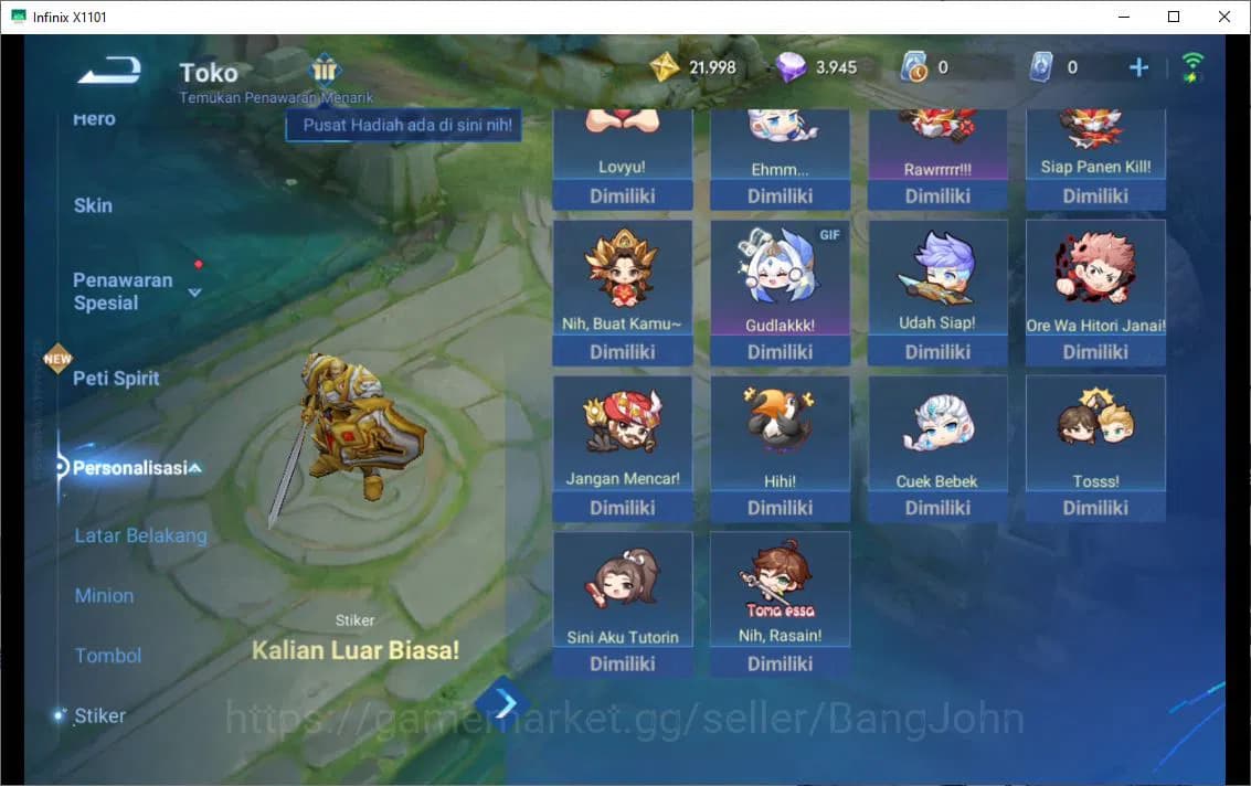 Honor of Kings Accounts GLOBAL|67HR|43SK|PRECIOUS=SUN CE|GM=GAN AND MO|WOR image 5
